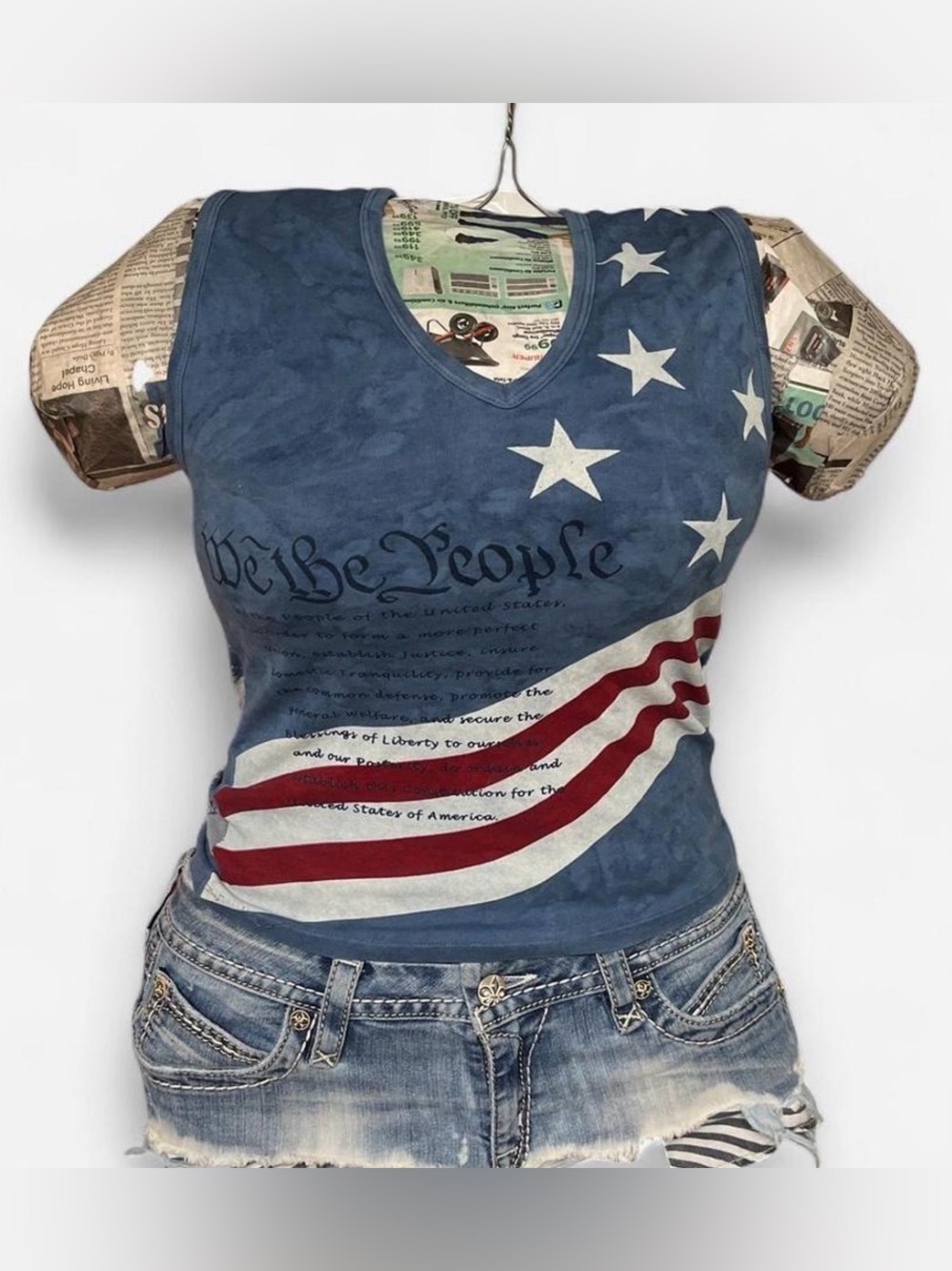 Patriotic 'We the People' V-Neck Tee - Blue